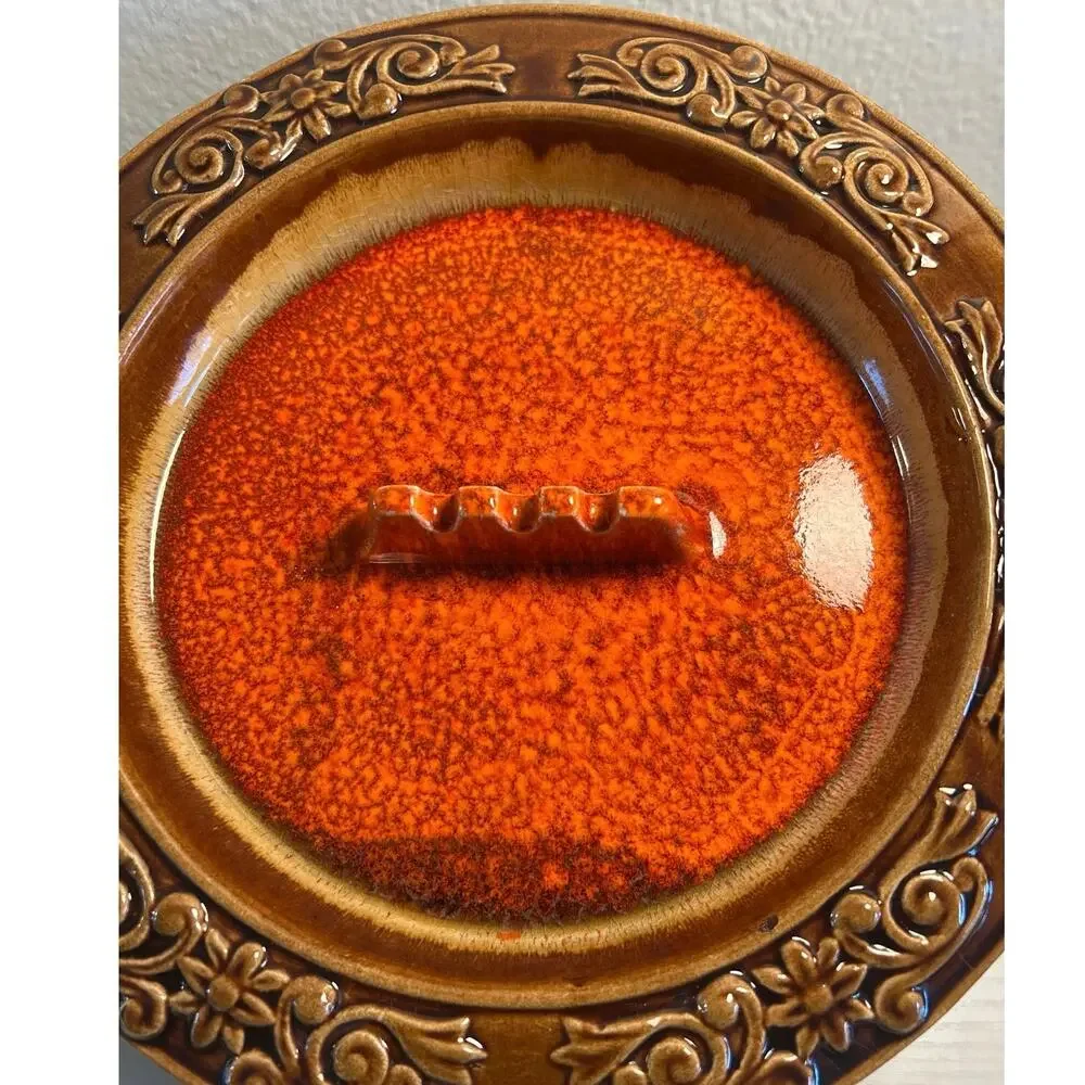 Art Deco Lane Ceramics MCM Ashtray Orange Lava Glaze Calif Pottery Vtg 60s Retro